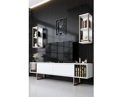 Line TU TV-meubel | 100% MELAMINE | Wit, Zwart - Asir Group - Tv-wandmeubel - Wit - Melamine; MDF; Spaanplaat