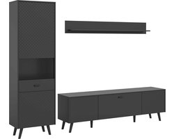 Linea woonkamercombinatie grijs mat MDF TZ grijs mat melamine zwart NB - 40x258x195cm