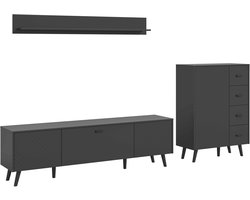 Linea woonkamercombinatie grijs mat MDF TZ grijs mat melamine zwart NB - 40x269x175cm