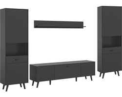 Linea woonkamercombinatie grijs mat MDF TZ grijs mat melamine zwart NB - 40x331x195cm