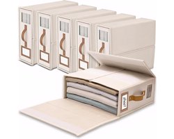 Linen Sheet Storage Box - 6 Bed Linen Organizer Foldable - Ademend met Transparant Venster & Label voor Lakens - Dekens & Handdoeken - Laken Kleur