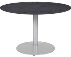 Linesto 120cm ronde vergadertafel op vaste hoogte (74cm) met schaduwzwart 25mm blad en aluminium (RAL9006) trompetvoet