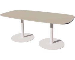 Linesto Vergadertafels Deens Ovaal 200cm breed 100 cm diep Framekleur Wit Bladkleur Lichtgrijs