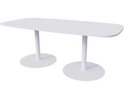 Linesto Vergadertafels Deens Ovaal 200cm breed 100 cm diep Framekleur Wit Bladkleur Wit