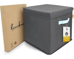 LINIBOX SitzCube Opbergbox van Gerecyclede PET Flessen Grijs met Blauw - Opbergmand geschikt voor Kallax Kast - Grijze Opbergdoos Extra Stevig - Hocker - Poef met Opbergruimte Belastbaar tot 100 KG - Opbergpoef - Zitbox