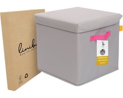 LINIBOX SitzCube Opbergbox van Gerecyclede PET Flessen Grijs met Roze - Opbergmand geschikt voor Kallax Kast - Grijze Opbergdoos Extra Stevig - Hocker - Poef met Opbergruimte Belastbaar tot 100 KG - Opbergpoef - Zitbox
