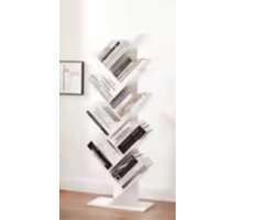 Linkforu – Boekenkast – Open Boekenrek – Organizer Meubel - CD Rek – 8-Laags Boomvormig - Standrek - Hout – Wit - 50x141,5x25 cm