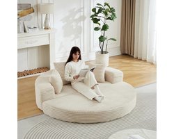 Linkforu – Moderne Twee-in-één Slaapbank – Lounge Bank - Rond Bed – Relaxfauteuil – Corduroy - Beige - 180x90x40 / 180x180x40