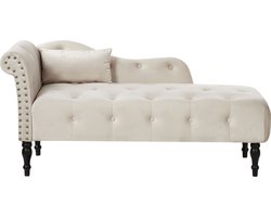 Linkszijdige chaise longue IVRY Fluweel Lichtbeige