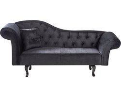 Linkszijdige chaise longue LATTES Fluweel Zwart met kussen