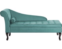 Linkszijdige chaise longue PESSAC Fluweel Blauwgroen met opbergruimte