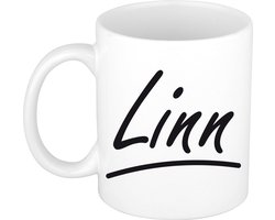 Linn Naam koffiemok - beker - met sierlijke letters - wit - cadeau - collega - moederdag - verjaardag - personeel