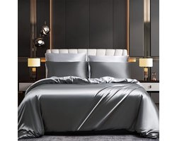 Linnen 135 x 200 cm 4-delig grijs lichtgrijs glanzend zijde glad omkeerbaar beddengoed glanzend satijn zomer luxe effen patroon verkoelende dekbedovertrekken set 135 x 200 cm met ritssluiting en kussenslopen 80 x