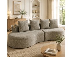 Linnen Bank Met 4 Kussens - 240 cm Breed Met Bekerhouders Opbergzakken - Khaki