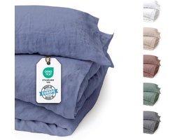 Linnen Beddengoed 140x200 cm - 2-delig Steen-Washed Set met Hotelsluiting - 100% Linnen - Oeko-Tex - Vintage Look