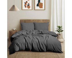 Linnen beddengoed set 220 x 240 cm - 3-delig met ritssluiting - zacht en ademend