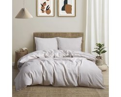 Linnen Beddengoed Set 3-Delig 200x200 cm Natuurlijk en Ademend