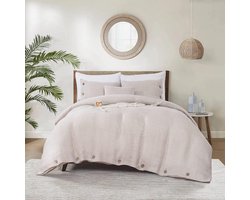 Linnen Beddengoed Set Queen Beige Steen Gewassen 3-Delig OEKO-TEX Gecertificeerd Ademend