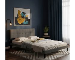 Linnen Boxspring Bed 160x200 – Luxe Gestoffeerd Bed met Gewatteerd Hoofdbord, Massief Houten Frame, Stil & Stabil – Modern Tweepersoons Bed – Donkergrijs – House&Garden