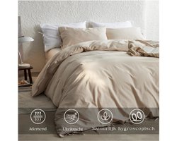 Linnen Dekbedovertrekset Double - Zacht Ademt Beddengoed Mengsel Van Linnen En Katoen - Elegante Deken Met Strik - Luxe Hotelkwaliteit - Ideaal Voor Meisjes Beige 200x200 Cm