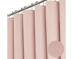 Linnen douchegordijn 180x200cm roze - luxe waterdicht polyester douchegordijn - geschikt voor hotels - wasbaar en schimmelwerend materiaal - met ophangringen