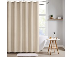 Linnen douchegordijn 200 x 240 cm lichtbeige waterdicht polyester luxe hotel douchegordijnen wasbare stof badkamer gordijn met 14 ringen