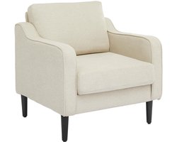 Linnen Eenzitsbank - Fauteuil Comfortabel met Armleuning en Kussen - Gestoffeerd Bank met Houten Poten - Sterk tot 130kg geschikt voor Woonkamer - Beige