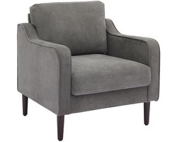 Linnen Eenzitsbank - Fauteuil Comfortabel met Armleuning en Kussen - Gestoffeerd Bank met Houten Poten - Sterk tot 130kg geschikt voor Woonkamer - Grijs