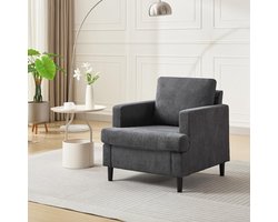 Linnen Eenzitsbank - Fauteuil Comfortabel met Armleuning en Rugleuning - Gestoffeerd Accentstoel met Houten Poten - Voor Woonkamer Slaapkamer of Kantoor - Grijs