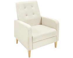 Linnen Fauteuil - Fauteuils - Leestoel - Tv Stoel - Met armleuning – Volwassen - Relaxfauteuil - Kantelbare rugleuning - Ergonomisch - Comfortabel – Massief Houten Poten – Ademend & Scheurbestendig – 68x90,5x73,5 cm – Beige