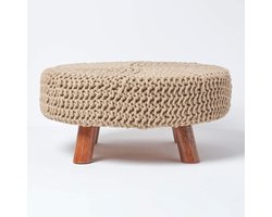 Linnen Gebreide Poef Voetbank voor Woonkamer en Kinderen