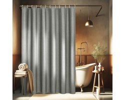 Linnen getextureerd douchegordijn-Polyester waterdicht-Anti-schimmel wasbaar stoffen badgordijn voor de badkamer-180x200cm-met 12 ringen