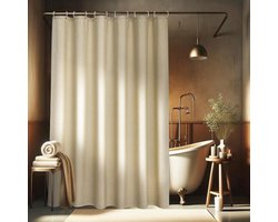 Linnen getextureerd douchegordijn-Polyester waterdicht-Anti-schimmel wasbaar stoffen badgordijn voor de badkamer-180x200cm-met 12 ringen