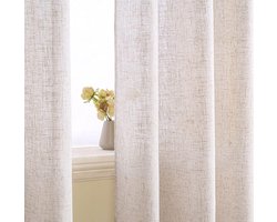 Linnen gordijnen 140 x 260 cm (b x h), linnenlook, vitrage, half-transparant voor woonkamer slaapkamer, wit beige creme