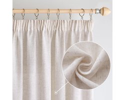 Linnen gordijnen met ruchesband, woonkamergordijnen, linnenlook, semi-transparant, winkelgordijn, slaapkamer, moderne lusgordijnen, set van 2, 140 x 225 cm (b x h), gebleekt wit
