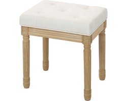 Linnen kruk-gestoffeerde bank-voetenbank met gewatteerde zitting-houten poten-42 x 32 x 46-5 cm-beige