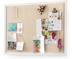 Linnen Kurken Bord 60x45cm voor Thuis, Slaapkamer, Kantoor en Keuken - Houten Geleide Wanddecoratie met 20 Duimspijkers en Memo Rek