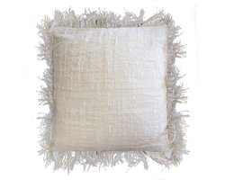 Linnen Kussenhoes Met Franjes - Beige - 60x60cm - 100% Linnen - Sierkussenkoes - Kussenhoes Bank