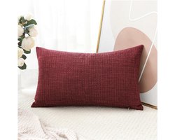 Linnen Kussenhoes - Set Van 1 - Decoratieve Lendenkussensloop - 40 x 60 cm - Voor Huisdecoratie - Bank - Slaapkamer - Auto - Bordeaux