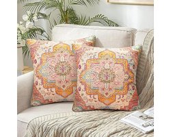 Linnen Kussenslopen 45x45 cm met Dubbelzijdige Print in Etnisch Patroon