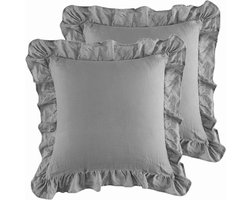 Linnen Kussenslopen - Euro Kussenslopen - Decoratief Gebruik - Steen Gewassen - 66x66 cm - Grijs
