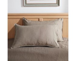 Linnen Kussenslopen - Kussensloop Set - Comfortabel Slapen - Steen Gewassen Textuur - 50.8 cm x 101.6 cm - Taupe