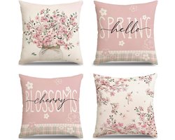 Linnen Kussenslopen - Lente Bloemen - Set van 4 - 45x45 cm - Beige Achterkant