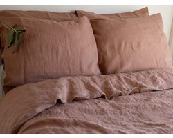 Linnen Label - Duurzaam 100% Europees gewassen linnen dekbedovertrek set - 240 x 220 cm met 2 kussenslopen 60 x 70 cm - Warm roze