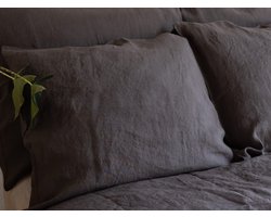 Linnen Label - Duurzaam 100% Europees gewassen linnen kussensloop 60 x 70 cm - Granietgrijs