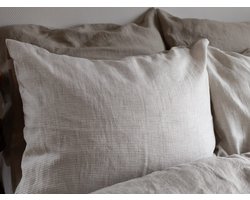 Linnen Label - Duurzaam 100% Europees gewassen linnen kussensloop 60 x 70 cm - Zand/Lichte streep