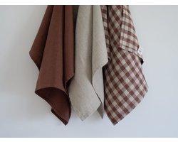 Linnen Label - Duurzaam 100% Europees gewassen linnen theedoeken - 45 x 65 cm - mix van 3 - Naturel/Lichte streep/Cacaobruin