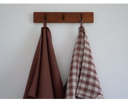 Linnen Label - Duurzaam 100% Europees gewassen linnen theedoeken - 45 x 65 cm - mix van twee - Cacaobruin - Cacao geruit