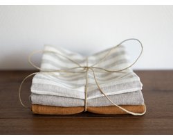 Linnen Label - Duurzaam 100% Europees gewassen linnen theedoeken - 45 x 65 cm - set van 3 - Zand/Lichte streep/Warm bruin