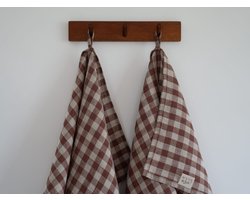 Linnen Label - Duurzaam 100% Europees gewassen linnen theedoeken set van 2 - 45 x 65 cm - Cacao geruit